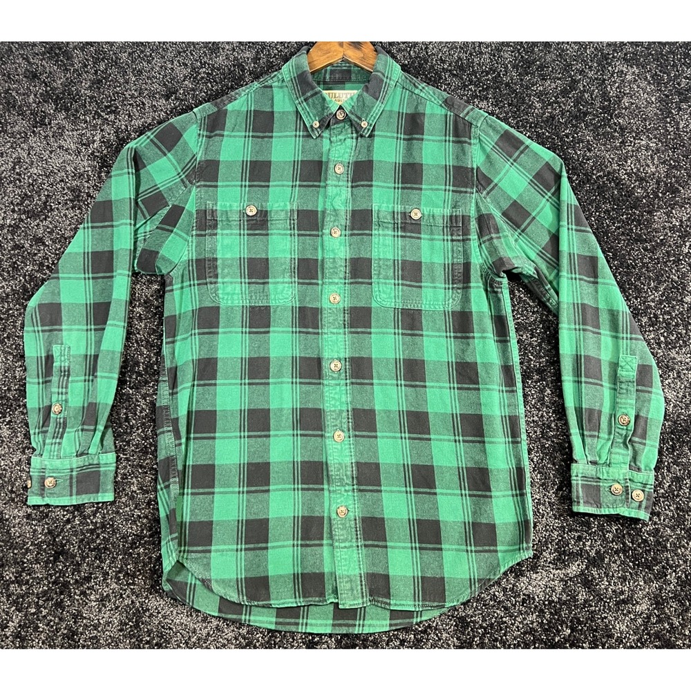 Duluth Trading Co. Trim Fit Green Plaid Long Sleeve Button Up Shirt *See Pics